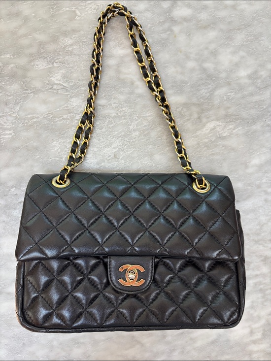 CHANEL Handbags - Chanel Double Flap Black Lambskin Quilted Chain-Handle Shoulder Bag